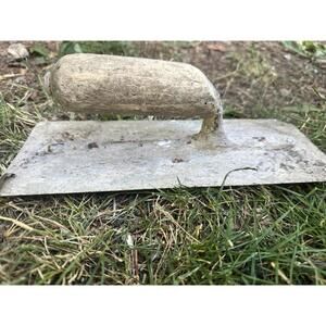 Vtg Cement Finish Trowel w/ Wood Handle 11" x 4.5" Edge Masonry Float Tool